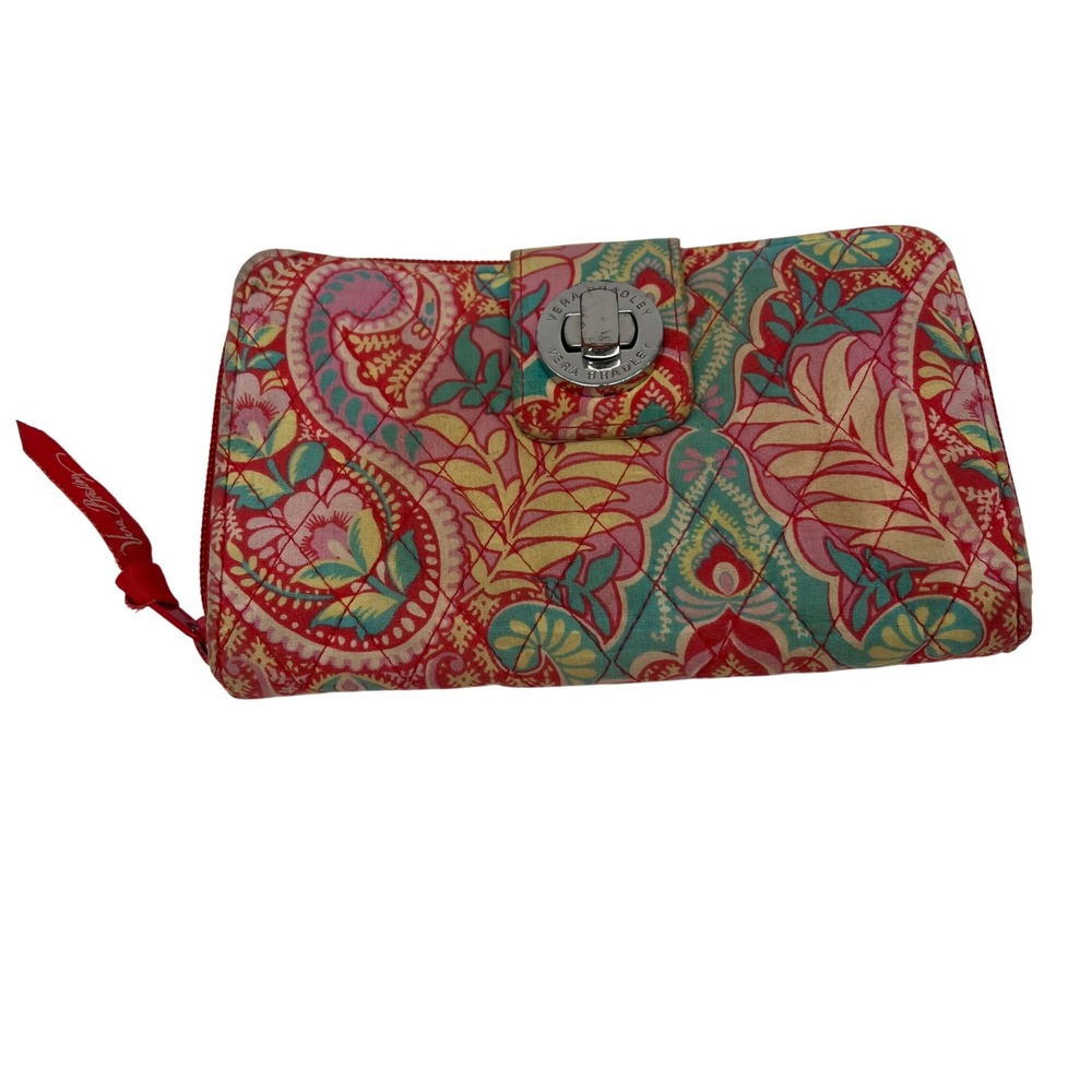 Vera Bradley Quilted Wallet Paisley In Paradise Turn Lock Zip Around Organzier